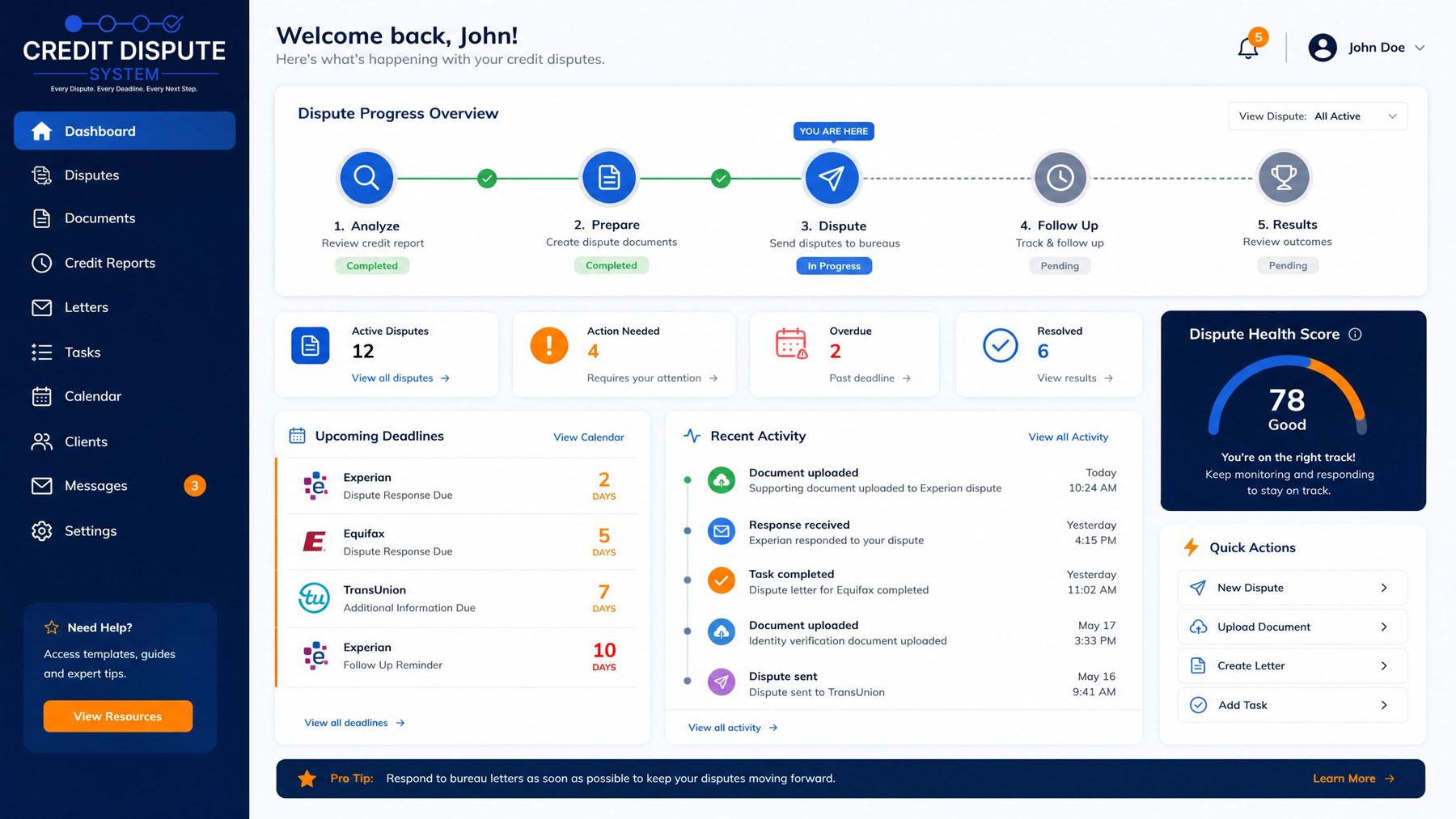Credit Dispute System Dashboard